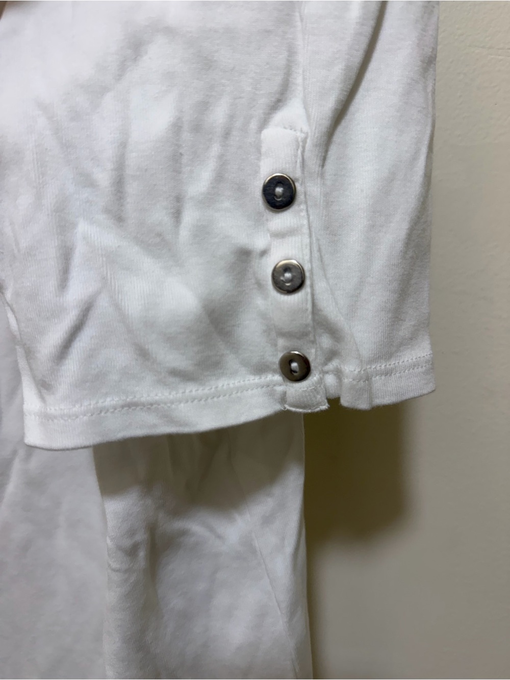 Chico's White Short Sleeve Button-Cuff Tee with Snap Detail - Picture 2 of 4